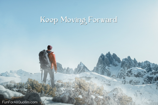 Man hiking a snowy mountain, with quote overlay