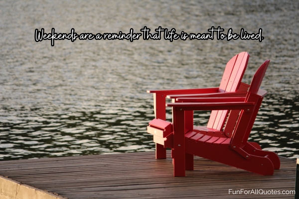 2 red wooden chairs on the pier, with quote overlay