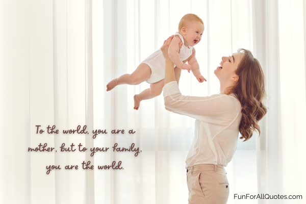 Mother holding her baby up, with quote overlay