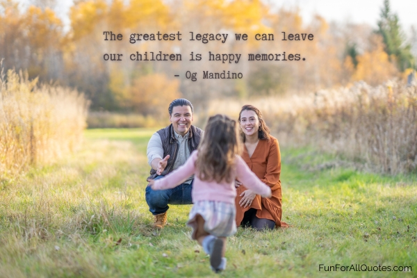 Little girl running to her dad and mom outdoors, with quote overlay