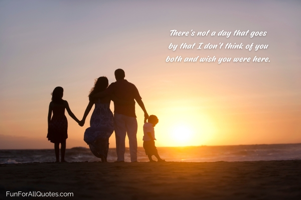 Silhouette of a family of 4 at sunset, with quote overlay