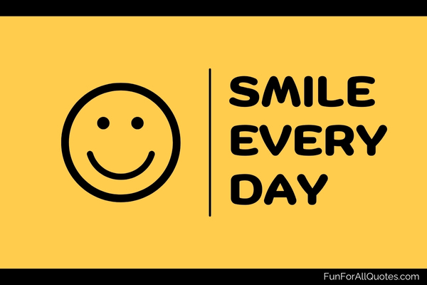 Smiling emoji on yellow background, with quote overlay