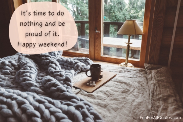cozy winter weekend in log cabin, with quote overlay