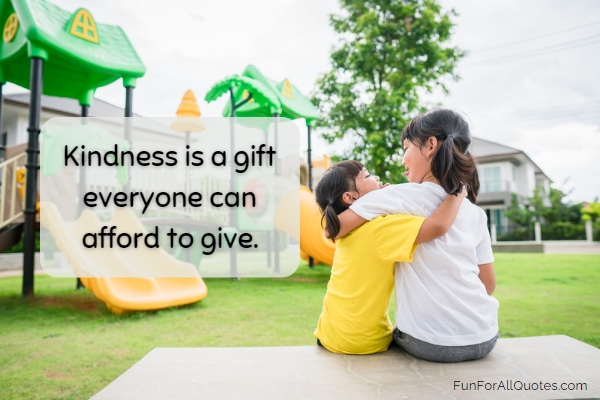 2 girls in the playground with their arms around each other, with quote overlay