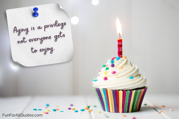 Cupcake with candle, with birthday quote on pinned note graphics.